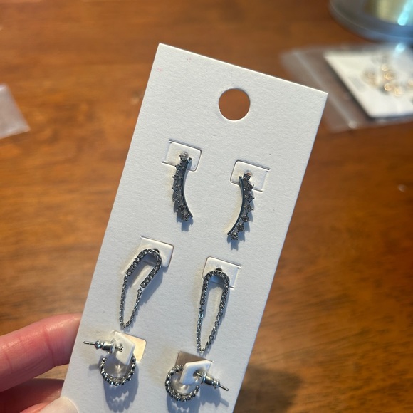 NWT Express Set of 3 Hoop and Drop Earrings Silver Tones - Picture 4 of 5